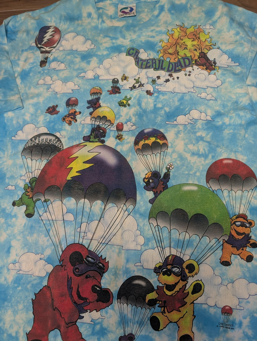 Vintage 1993 Grateful Dead Skydiving Bears T-Shirt XL Liquid Blue