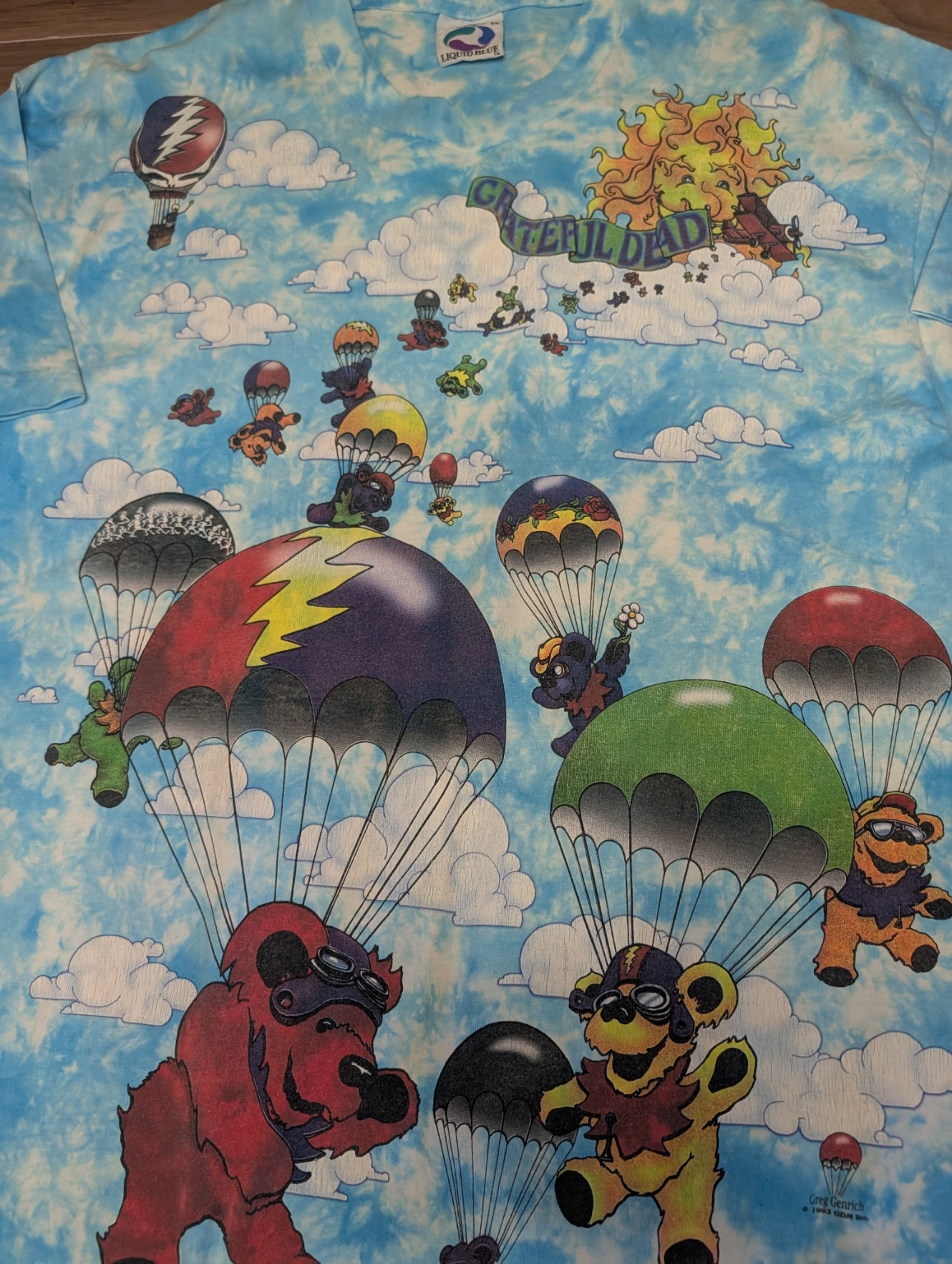 Vintage 1993 Grateful Dead Skydiving Bears T-Shirt XL Liquid Blue