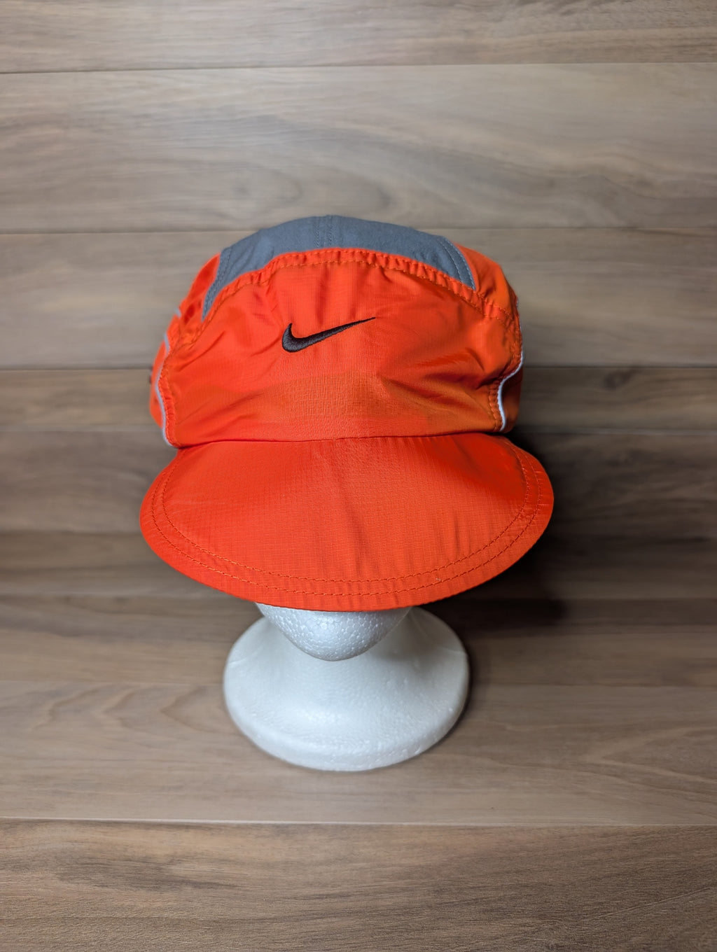 Vintage Nike Clima-Fit 5 Panel Running Hat Orange Grey 3M Reflection Dead Stock