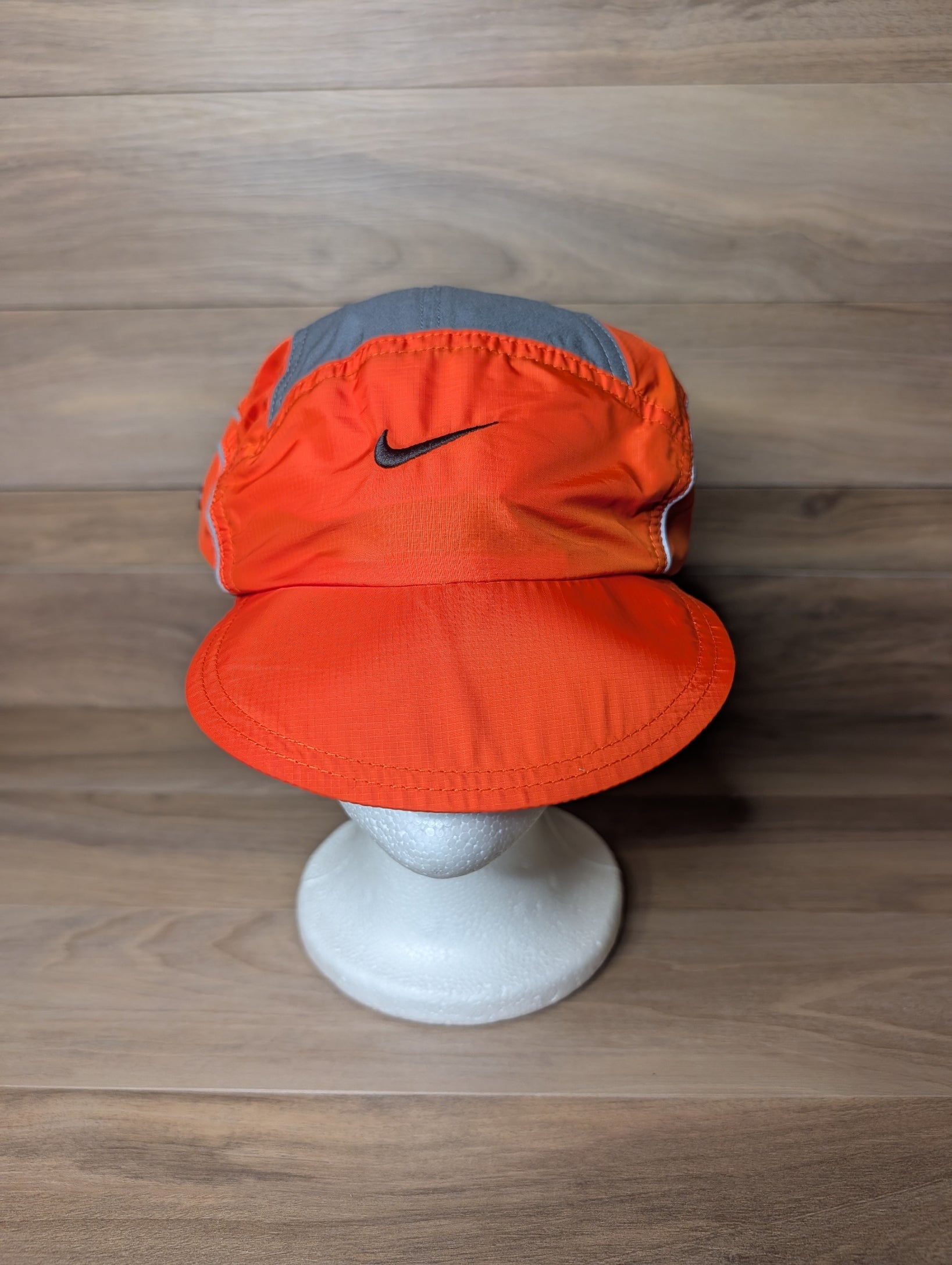 Vintage Nike Clima-Fit 5 Panel Running Hat Orange Grey 3M Reflection Dead Stock