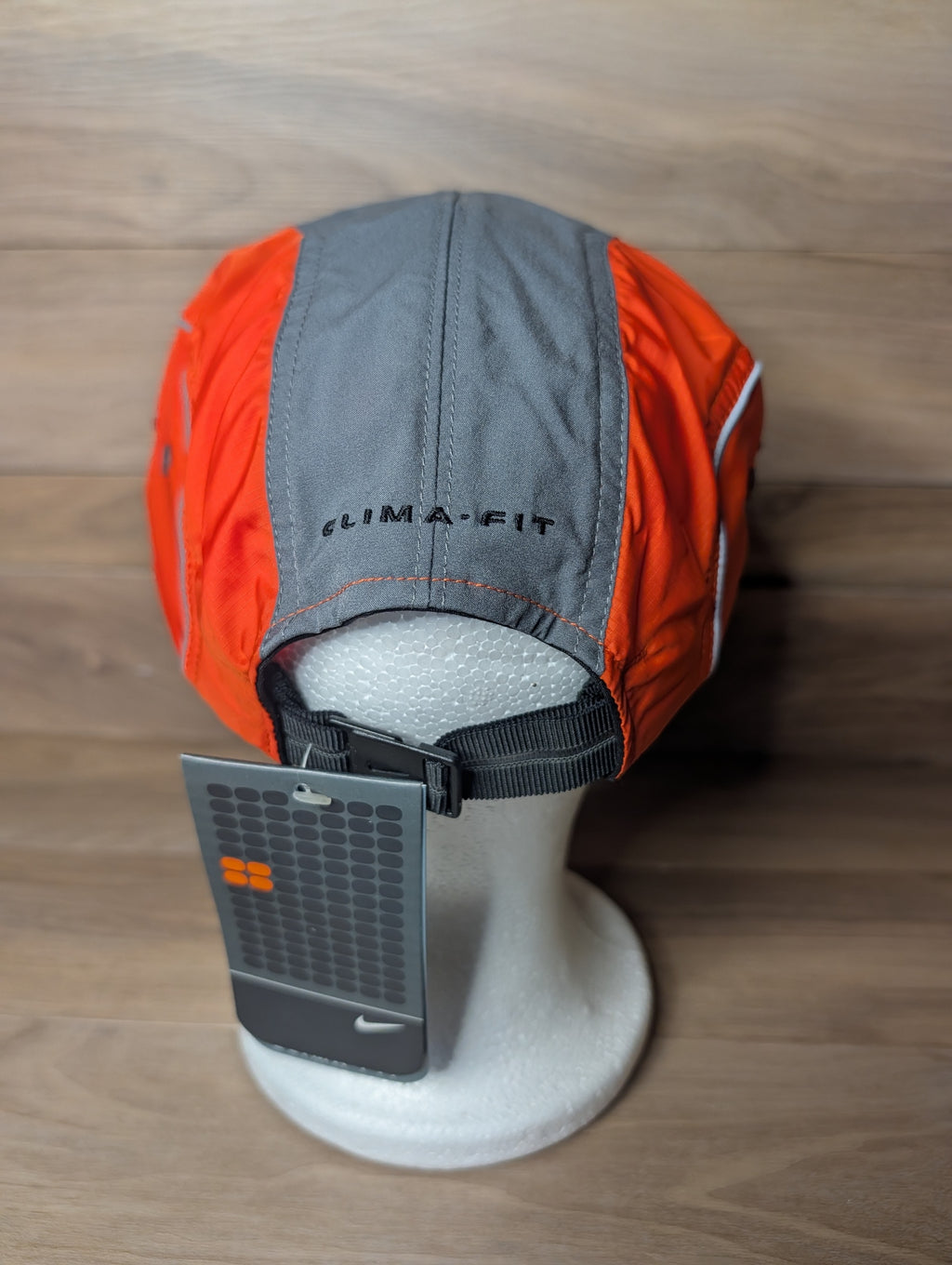 Vintage Nike Clima-Fit 5 Panel Running Hat Orange Grey 3M Reflection Dead Stock