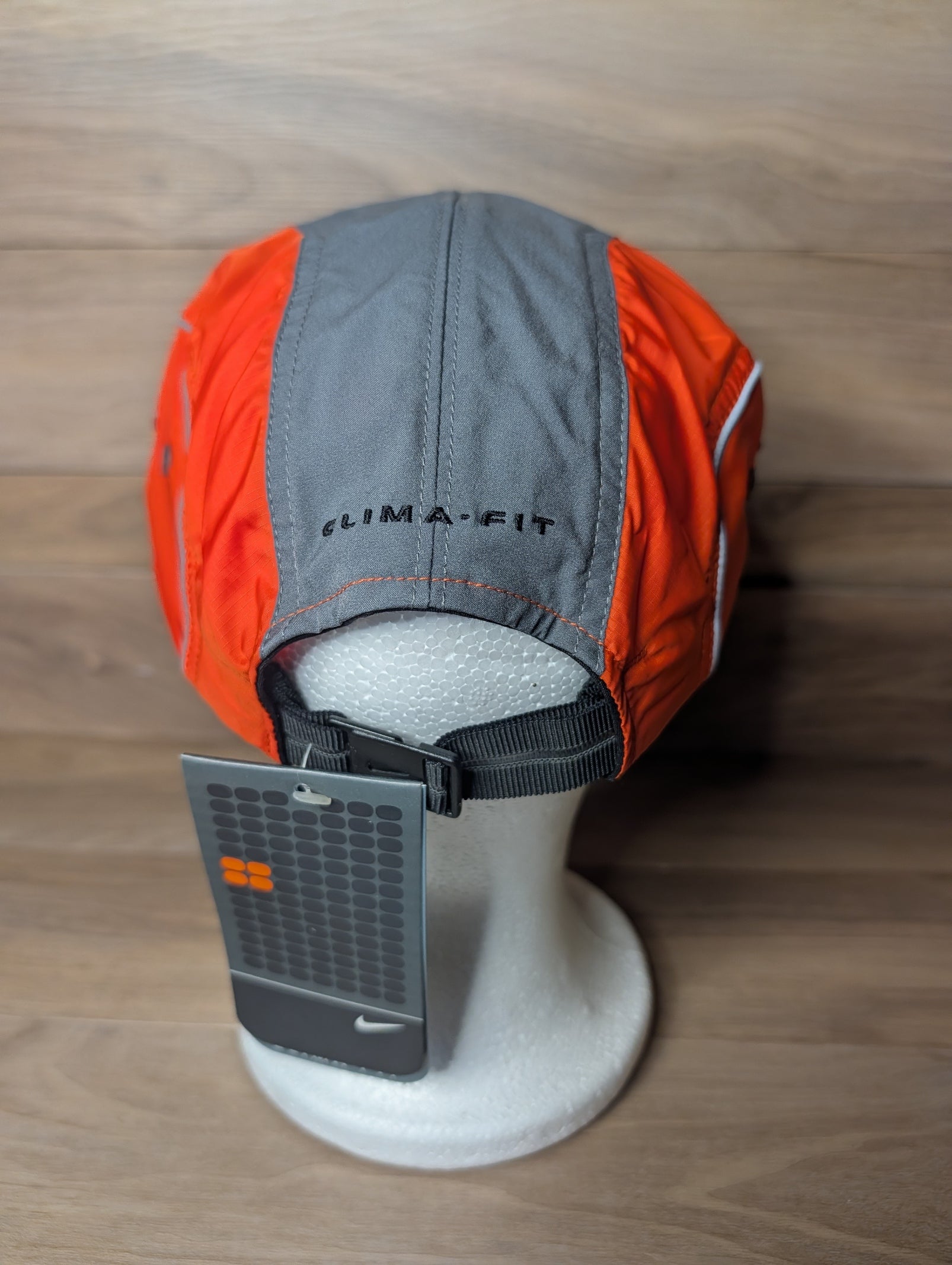 Vintage Nike Clima-Fit 5 Panel Running Hat Orange Grey 3M Reflection Dead Stock