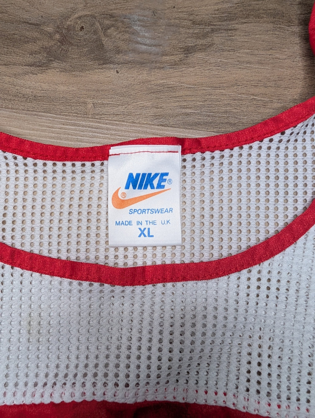 Vintage Late 80s Nike Gear Mesh Tank Top — Red & White — Made in England — XL