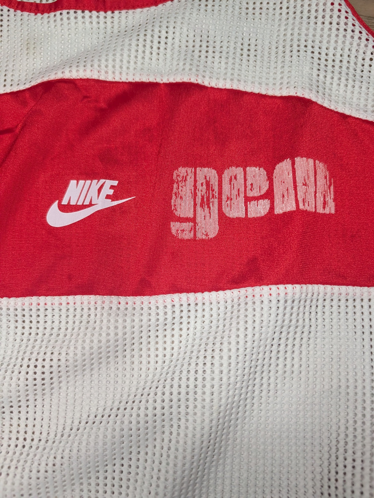 Vintage Late 80s Nike Gear Mesh Tank Top — Red & White — Made in England — XL