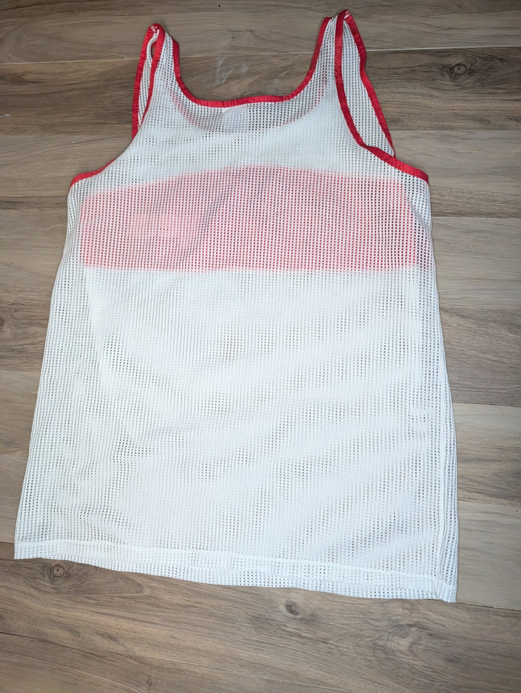 Vintage Late 80s Nike Gear Mesh Tank Top — Red & White — Made in England — XL