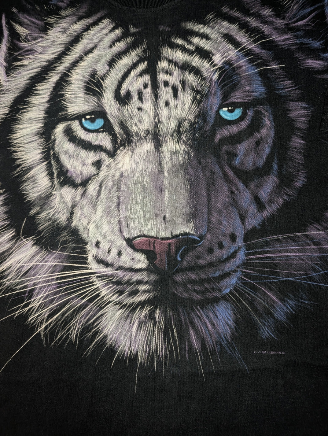 1997 Liquid Blue White Tiger All-Over Print T-Shirt — XL