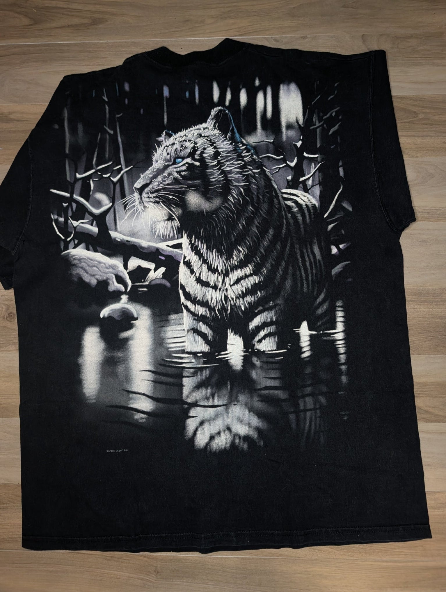 1997 Liquid Blue White Tiger All-Over Print T-Shirt — XL