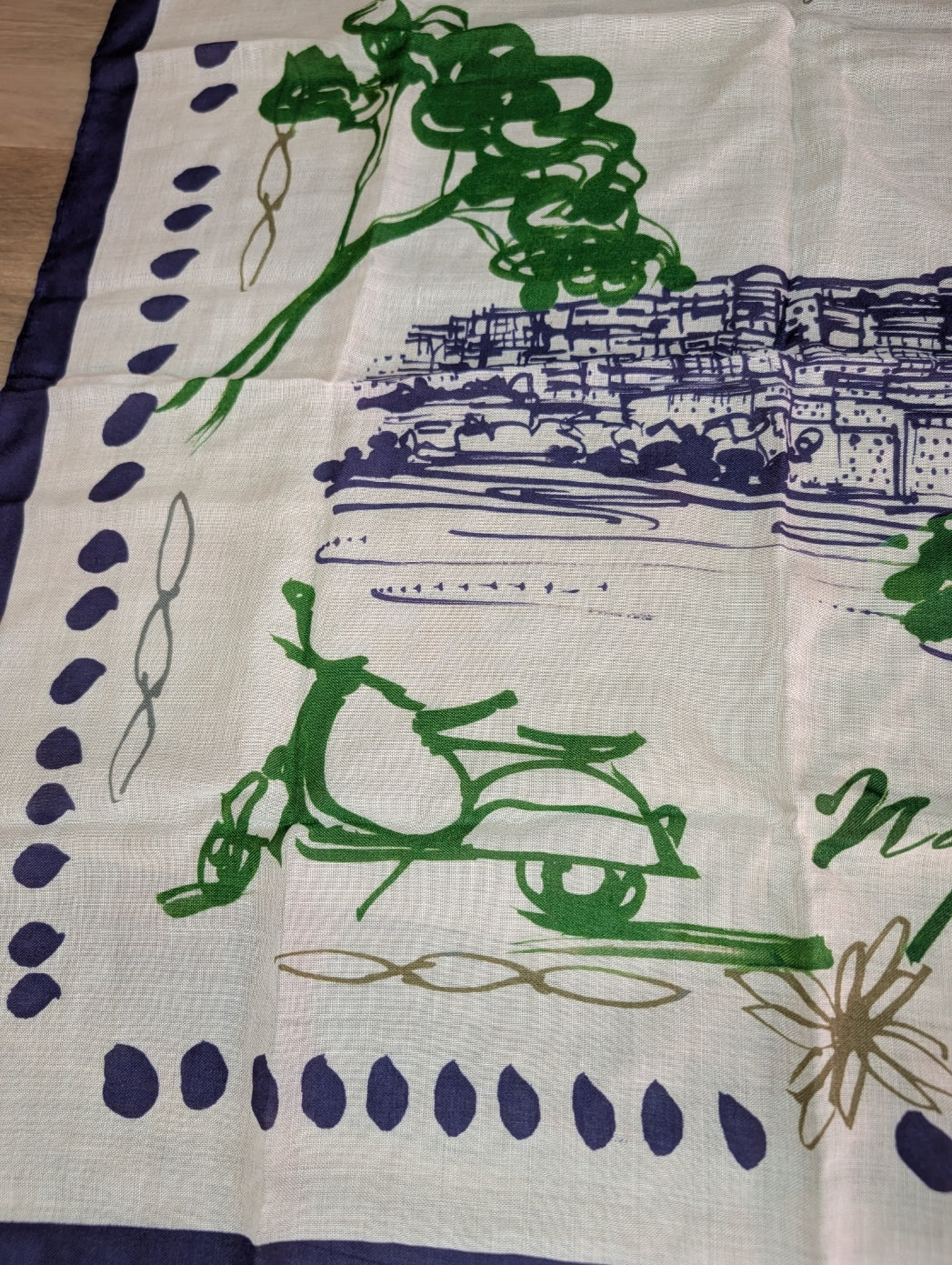 Kiton Napoli Cashmere & Silk Scarf — Navy, Green & White