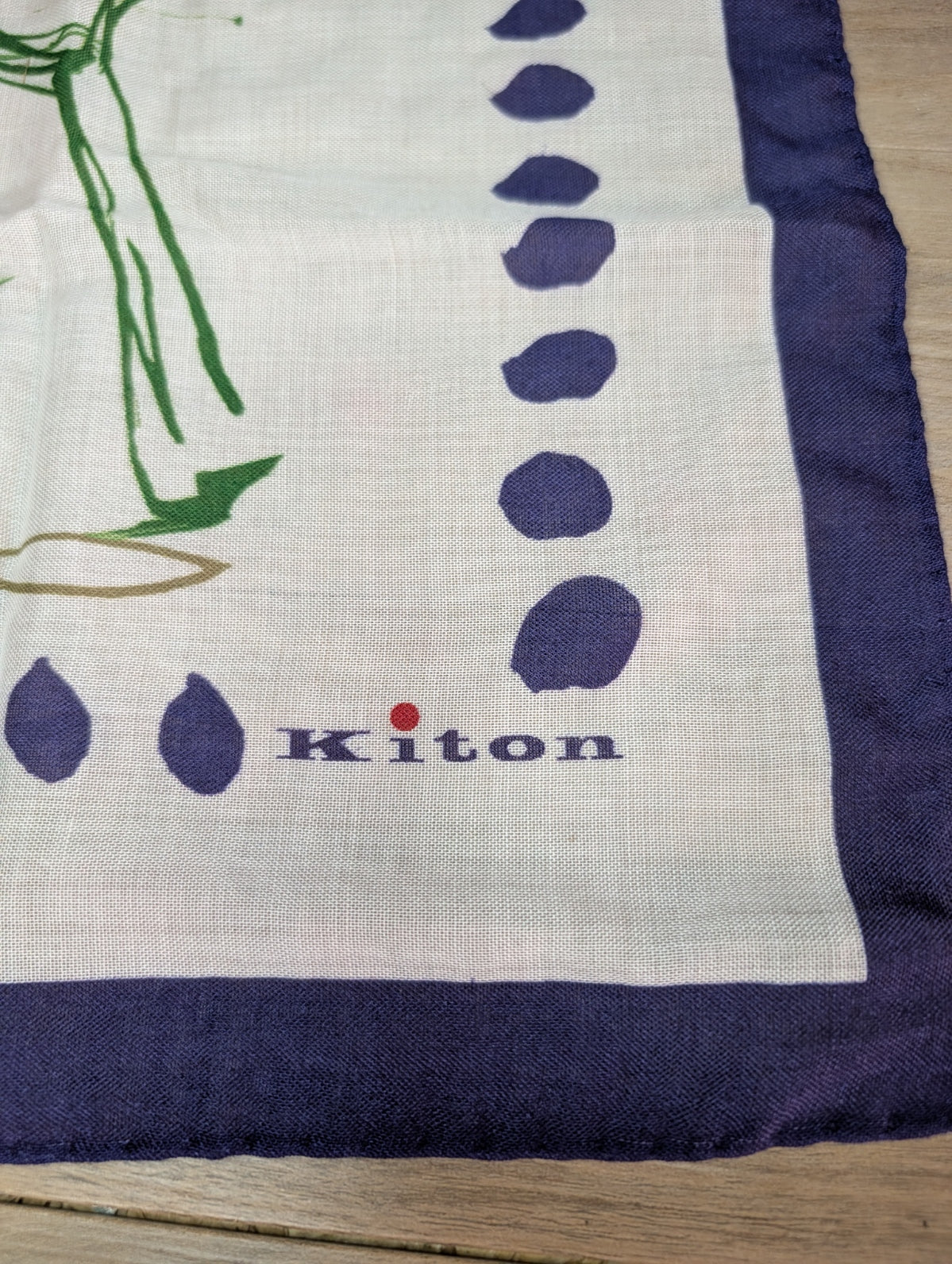 Kiton Napoli Cashmere & Silk Scarf — Navy, Green & White